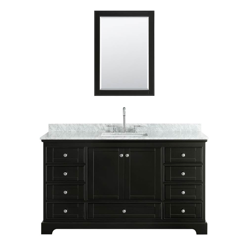 Deborah 60 Inch Single Bathroom Vanity in Dark Espresso, White Carrara Marble Countertop, Undermount Square Sink, and Medicine Cabinet