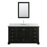 Deborah 60 Inch Single Bathroom Vanity in Dark Espresso, White Carrara Marble Countertop, Undermount Square Sink, and Medicine Cabinet