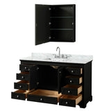 Deborah 60 Inch Single Bathroom Vanity in Dark Espresso, White Carrara Marble Countertop, Undermount Square Sink, and Medicine Cabinet
