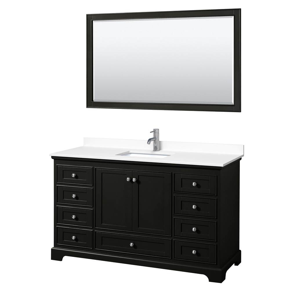 Wyndham Collection - Deborah 60 Inch Single Bathroom Vanity in Dark Espresso, White Cultured Marble Countertop, Undermount Square Sink, 58 Inch Mirror