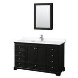 Wyndham Collection - Deborah 60 Inch Single Bathroom Vanity in Dark Espresso, White Cultured Marble Countertop, Undermount Square Sink, Medicine Cabinet