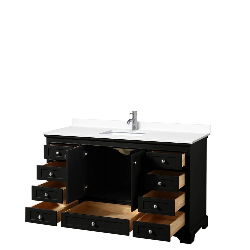 Deborah 60 Inch Single Bathroom Vanity in Dark Espresso, White Cultured Marble Countertop, Undermount Square Sink, No Mirror