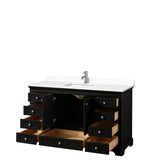 Deborah 60 Inch Single Bathroom Vanity in Dark Espresso, White Cultured Marble Countertop, Undermount Square Sink, No Mirror