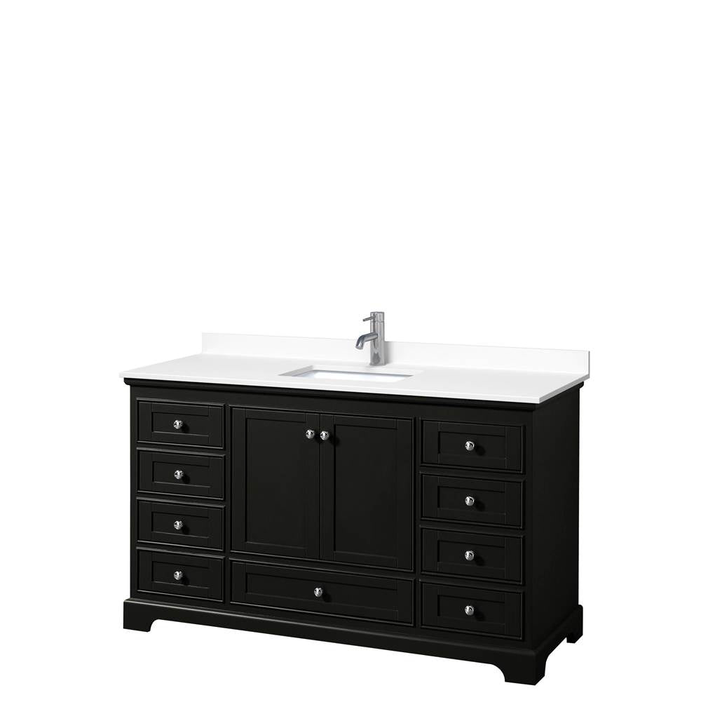 Wyndham Collection - Deborah 60 Inch Single Bathroom Vanity in Dark Espresso, White Cultured Marble Countertop, Undermount Square Sink, No Mirror