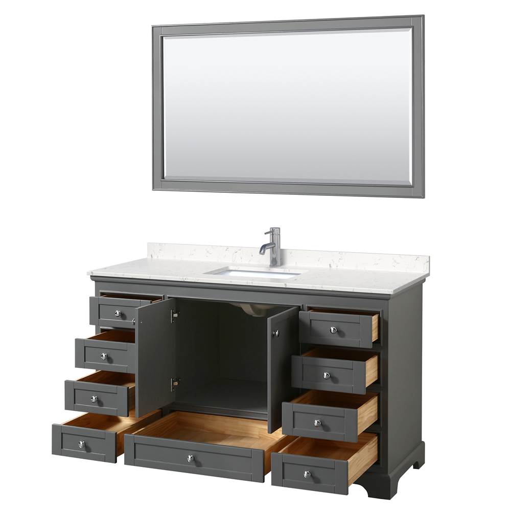Deborah 60 Inch Single Bathroom Vanity in Dark Gray, Carrara Cultured Marble Countertop, Undermount Square Sink, 58 Inch Mirror