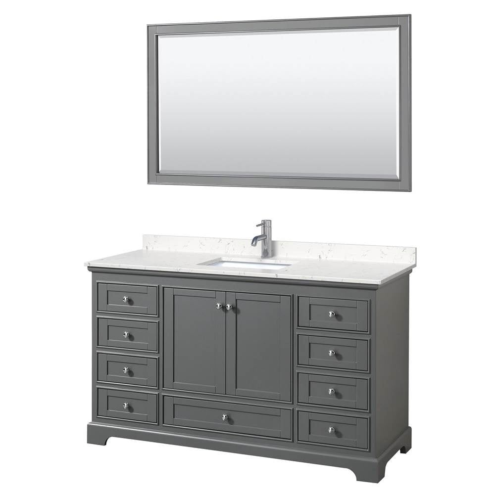Wyndham Collection - Deborah 60 Inch Single Bathroom Vanity in Dark Gray, Carrara Cultured Marble Countertop, Undermount Square Sink, 58 Inch Mirror