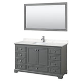 Wyndham Collection - Deborah 60 Inch Single Bathroom Vanity in Dark Gray, Carrara Cultured Marble Countertop, Undermount Square Sink, 58 Inch Mirror