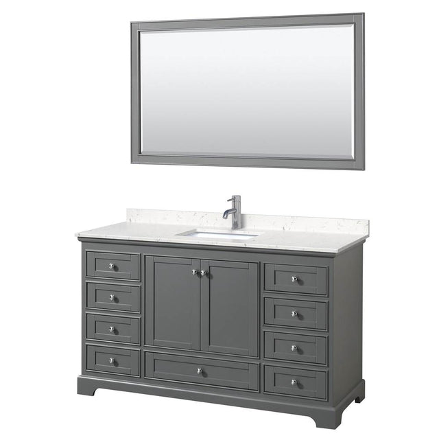 Wyndham Collection - Deborah 60 Inch Single Bathroom Vanity in Dark Gray, Carrara Cultured Marble Countertop, Undermount Square Sink, 58 Inch Mirror