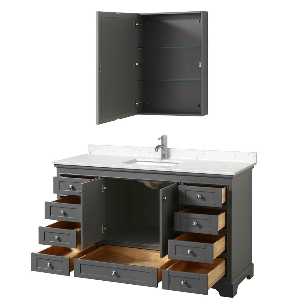 Deborah 60 Inch Single Bathroom Vanity in Dark Gray, Carrara Cultured Marble Countertop, Undermount Square Sink, Medicine Cabinet
