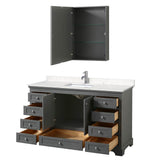 Deborah 60 Inch Single Bathroom Vanity in Dark Gray, Carrara Cultured Marble Countertop, Undermount Square Sink, Medicine Cabinet