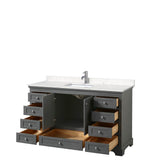 Deborah 60 Inch Single Bathroom Vanity in Dark Gray, Carrara Cultured Marble Countertop, Undermount Square Sink, No Mirror