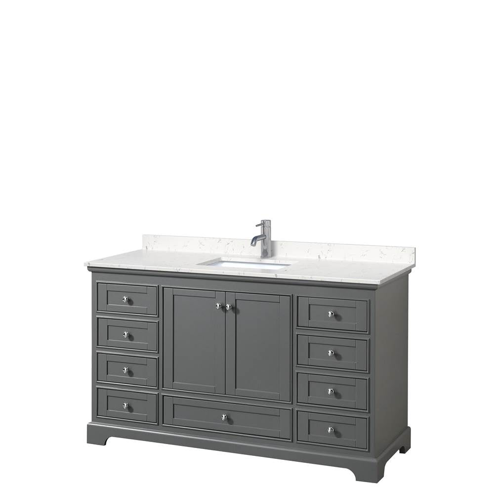 Wyndham Collection - Deborah 60 Inch Single Bathroom Vanity in Dark Gray, Carrara Cultured Marble Countertop, Undermount Square Sink, No Mirror