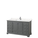 Wyndham Collection - Deborah 60 Inch Single Bathroom Vanity in Dark Gray, Carrara Cultured Marble Countertop, Undermount Square Sink, No Mirror