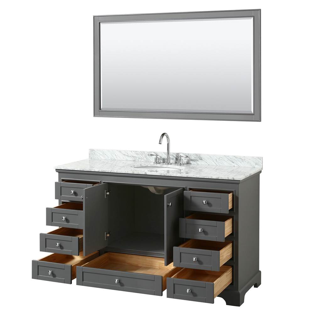 Deborah 60 Inch Single Bathroom Vanity in Dark Espresso, White Carrara Marble Countertop, Undermount Oval Sink, and 58 Inch Mirror