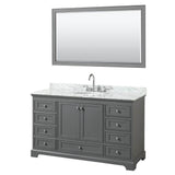 Wyndham Collection - Deborah 60 Inch Single Bathroom Vanity in Dark Gray, White Carrara Marble Countertop, Undermount Oval Sink, and 58 Inch Mirror - Dark Gray
