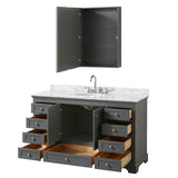 Deborah 60 Inch Single Bathroom Vanity in Dark Espresso, White Carrara Marble Countertop, Undermount Oval Sink, and Medicine Cabinet