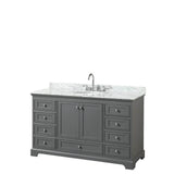 Wyndham Collection - Deborah 60 Inch Single Bathroom Vanity in Dark Gray, White Carrara Marble Countertop, Undermount Oval Sink, and No Mirror - Dark Gray