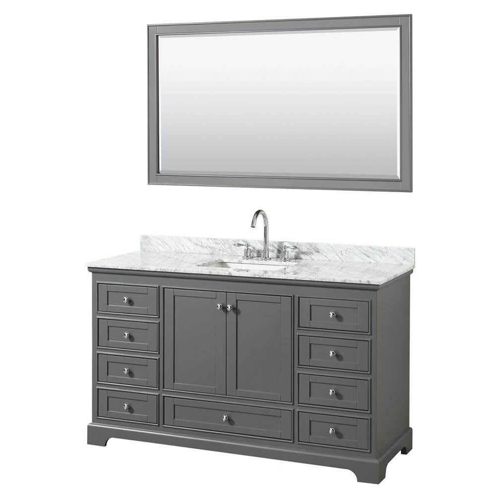 Wyndham Collection - Deborah 60 Inch Single Bathroom Vanity in Dark Gray, White Carrara Marble Countertop, Undermount Square Sink, and 58 Inch Mirror - Dark Gray