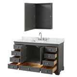 Deborah 60 Inch Single Bathroom Vanity in Dark Espresso, White Carrara Marble Countertop, Undermount Square Sink, and Medicine Cabinet