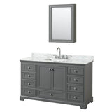 Wyndham Collection - Deborah 60 Inch Single Bathroom Vanity in Dark Gray, White Carrara Marble Countertop, Undermount Square Sink, and Medicine Cabinet - Dark Gray