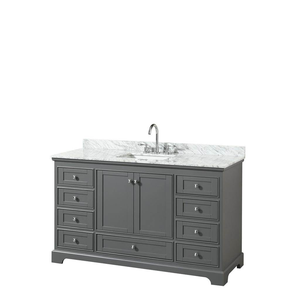 Wyndham Collection - Deborah 60 Inch Single Bathroom Vanity in Dark Gray, White Carrara Marble Countertop, Undermount Square Sink, and No Mirror - Dark Gray