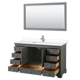 Deborah 60 Inch Single Bathroom Vanity in Dark Gray, White Cultured Marble Countertop, Undermount Square Sink, 58 Inch Mirror