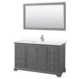 Wyndham Collection - Deborah 60 Inch Single Bathroom Vanity in Dark Gray, White Cultured Marble Countertop, Undermount Square Sink, 58 Inch Mirror