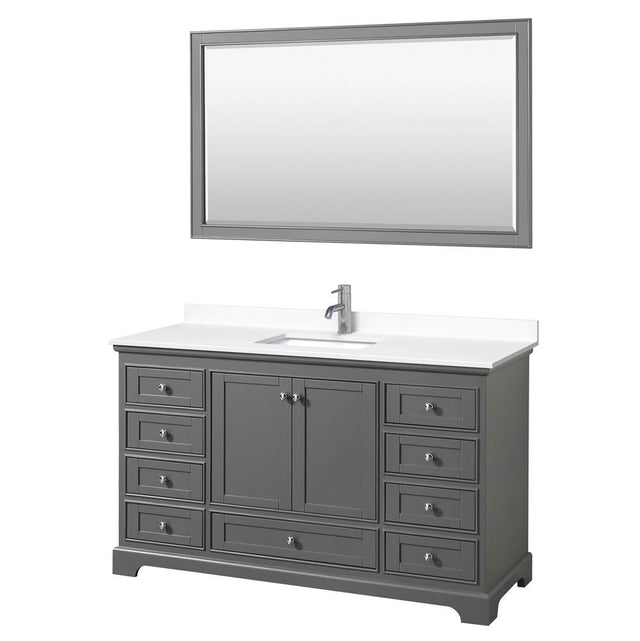 Wyndham Collection - Deborah 60 Inch Single Bathroom Vanity in Dark Gray, White Cultured Marble Countertop, Undermount Square Sink, 58 Inch Mirror