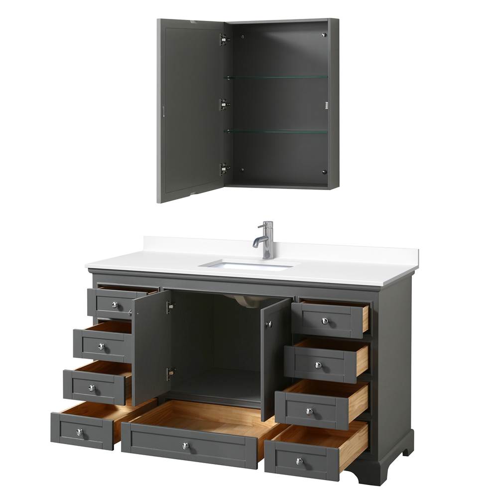Deborah 60 Inch Single Bathroom Vanity in Dark Gray, White Cultured Marble Countertop, Undermount Square Sink, Medicine Cabinet