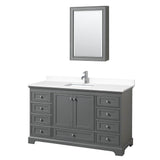 Wyndham Collection - Deborah 60 Inch Single Bathroom Vanity in Dark Gray, White Cultured Marble Countertop, Undermount Square Sink, Medicine Cabinet