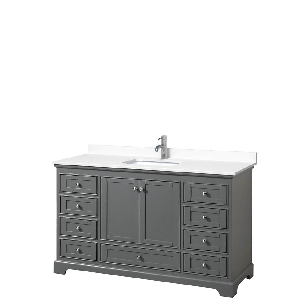 Wyndham Collection - Deborah 60 Inch Single Bathroom Vanity in Dark Gray, White Cultured Marble Countertop, Undermount Square Sink, No Mirror