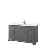 Wyndham Collection - Deborah 60 Inch Single Bathroom Vanity in Dark Gray, White Cultured Marble Countertop, Undermount Square Sink, No Mirror