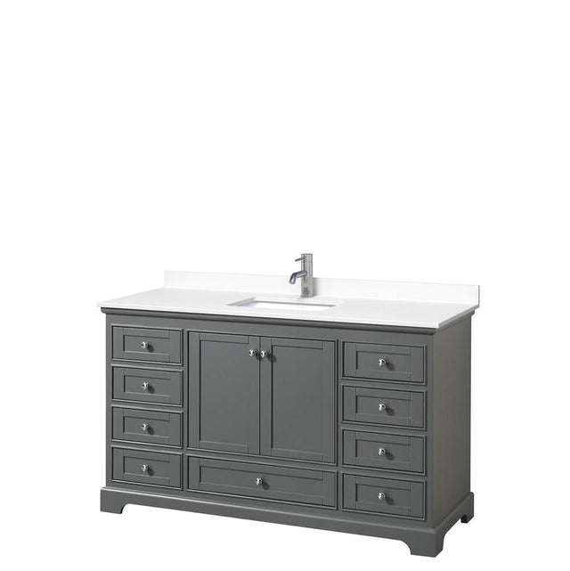 Wyndham Collection - Deborah 60 Inch Single Bathroom Vanity in Dark Gray, White Cultured Marble Countertop, Undermount Square Sink, No Mirror