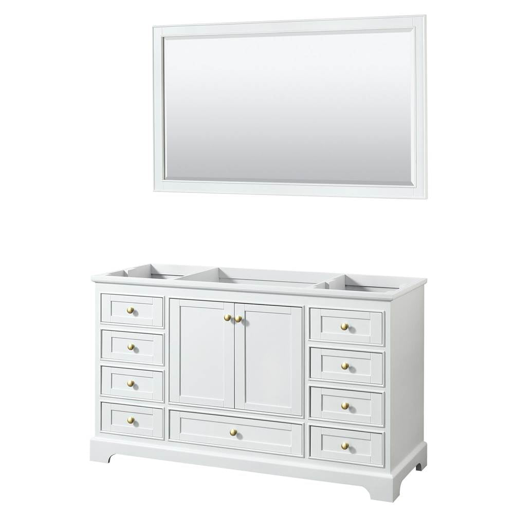 Wyndham Collection - Deborah 60 Inch Single Bathroom Vanity in White, No Countertop, No Sink, Brushed Gold Trim, 58 Inch Mirror