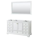 Wyndham Collection - Deborah 60 Inch Single Bathroom Vanity in White, No Countertop, No Sink, Brushed Gold Trim, 58 Inch Mirror