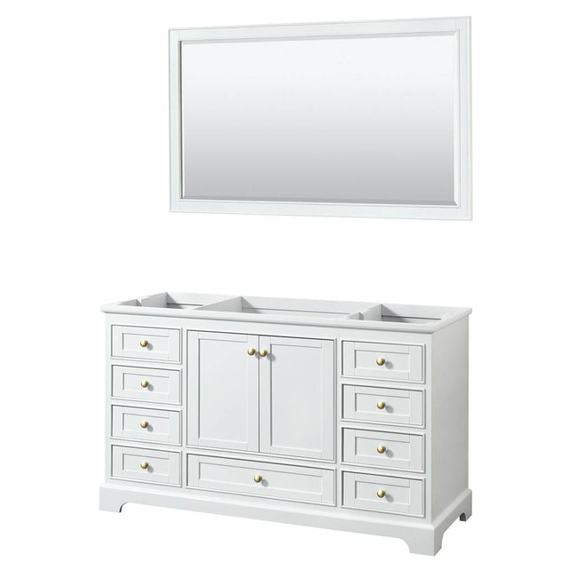Wyndham Collection - Deborah 60 Inch Single Bathroom Vanity in White, No Countertop, No Sink, Brushed Gold Trim, 58 Inch Mirror