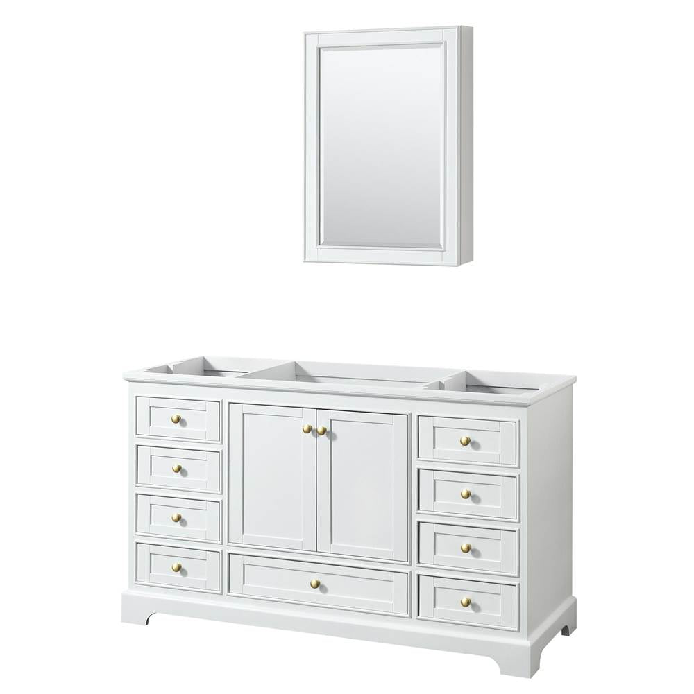 Wyndham Collection - Deborah 60 Inch Single Bathroom Vanity in White, No Countertop, No Sink, Brushed Gold Trim, Medicine Cabinet