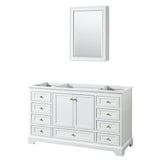 Wyndham Collection - Deborah 60 Inch Single Bathroom Vanity in White, No Countertop, No Sink, Brushed Gold Trim, Medicine Cabinet