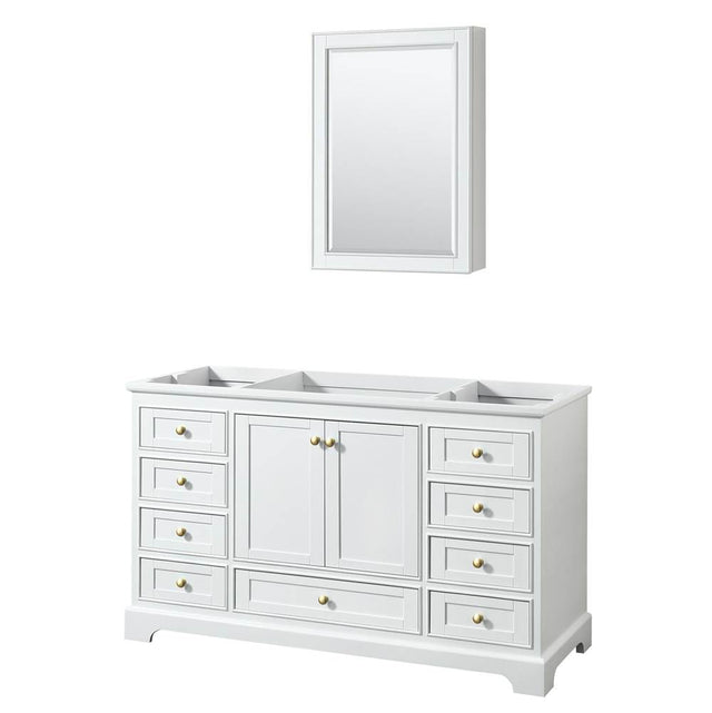 Wyndham Collection - Deborah 60 Inch Single Bathroom Vanity in White, No Countertop, No Sink, Brushed Gold Trim, Medicine Cabinet