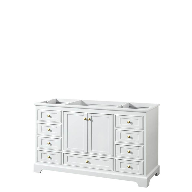 Wyndham Collection - Deborah 60 Inch Single Bathroom Vanity in White, No Countertop, No Sink, Brushed Gold Trim, No Mirror