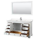 Deborah 60 Inch Single Bathroom Vanity in White, Carrara Cultured Marble Countertop, Undermount Square Sink, 58 Inch Mirror