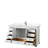 Deborah 60 Inch Single Bathroom Vanity in White, Carrara Cultured Marble Countertop, Undermount Square Sink, No Mirror