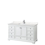 Wyndham Collection - Deborah 60 Inch Single Bathroom Vanity in White, Carrara Cultured Marble Countertop, Undermount Square Sink, No Mirror