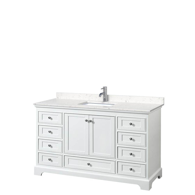 Wyndham Collection - Deborah 60 Inch Single Bathroom Vanity in White, Carrara Cultured Marble Countertop, Undermount Square Sink, No Mirror