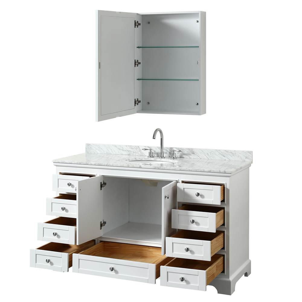 Deborah 60 Inch Single Bathroom Vanity in Dark Espresso, White Carrara Marble Countertop, Undermount Oval Sink, and Medicine Cabinet