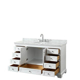Deborah 60 Inch Single Bathroom Vanity in Dark Espresso, White Carrara Marble Countertop, Undermount Oval Sink, and No Mirror