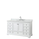 Wyndham Collection - Deborah 60 Inch Single Bathroom Vanity in White, White Carrara Marble Countertop, Undermount Oval Sink, and No Mirror - White
