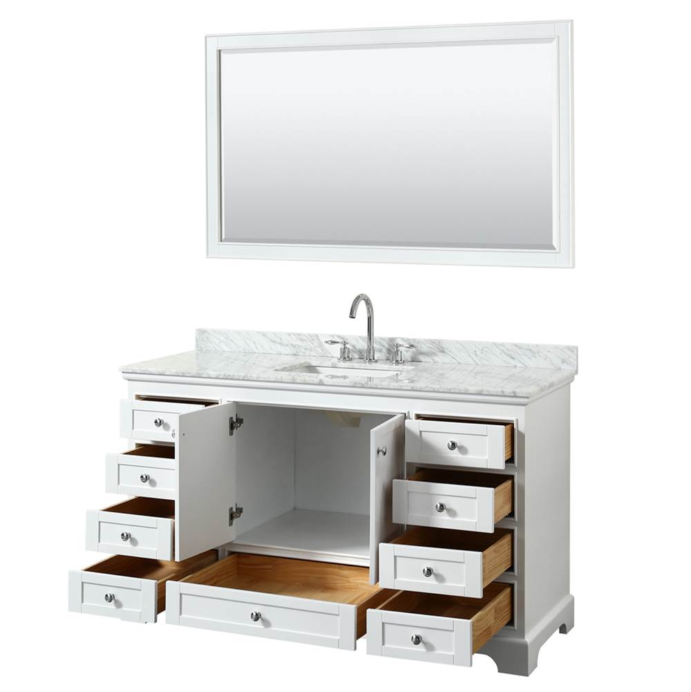 Deborah 60 Inch Single Bathroom Vanity in Dark Espresso, White Carrara Marble Countertop, Undermount Square Sink, and 58 Inch Mirror