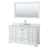 Wyndham Collection - Deborah 60 Inch Single Bathroom Vanity in White, White Carrara Marble Countertop, Undermount Square Sink, and 58 Inch Mirror - White