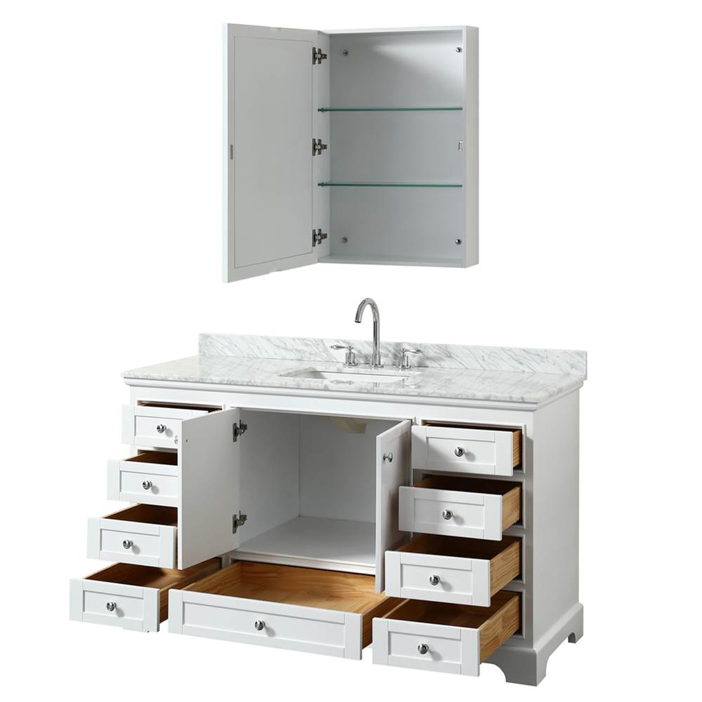 Deborah 60 Inch Single Bathroom Vanity in Dark Espresso, White Carrara Marble Countertop, Undermount Square Sink, and Medicine Cabinet